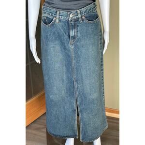 Vtg Y2K GAP Denim Blue Jean Maxi Skirt Long Slit Size 6
